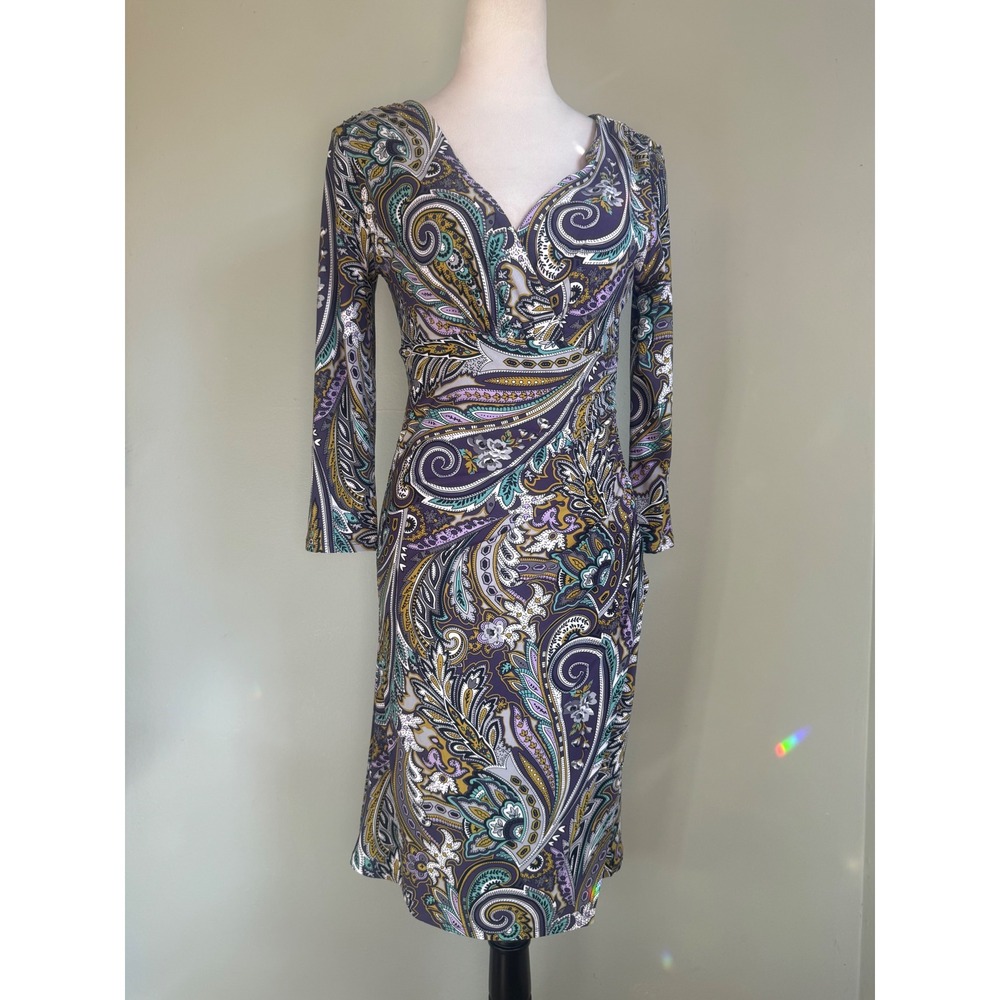 Carmen Marc Valvo Purple Paisley wedding Dress small‎ y2k boho mob floral retro
